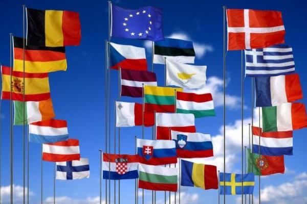 Several flags of the EU and member states