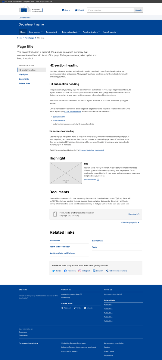 Generic internal page concept