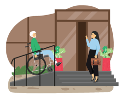 wheelchair user going up a ramp
