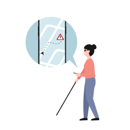 blind woman following a phone app guiding her through the streets