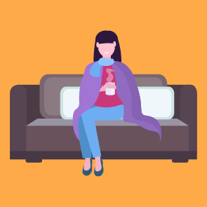 Woman sitting on her couch