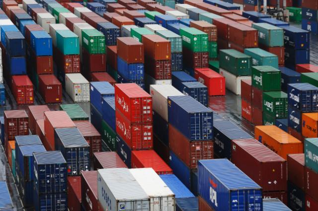 General view of containers in a port