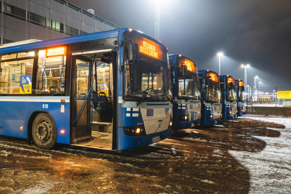 Departure of donated buses from Helsinki, Finland