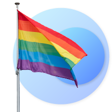 LGBTIQ flag on a circular blue background