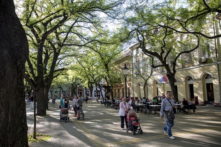 People walk at the center of Subotica