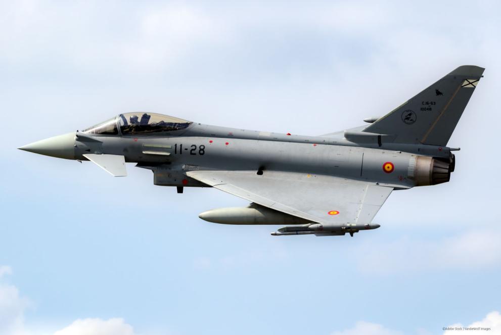 Spanish Air Force Eurofighter Typhoon fighter jet aircraft in flight
