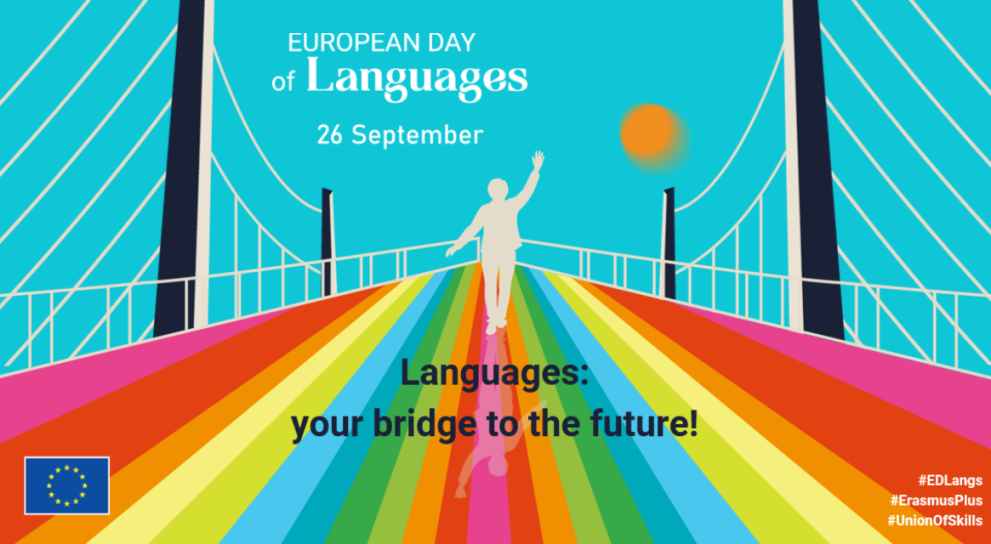 European Day of Languages Poster - Colorful bridge representing multiple languages