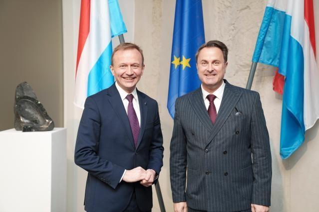 Xavier Bettel, Vice-prime minister, minister of Foreign and European Affairs, right, and Piotr Serafin, left, in Luxembourg, Luxembourg.