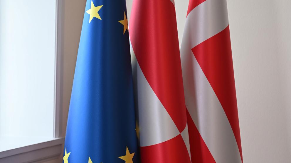 The EU, Greenland and Denmark flags