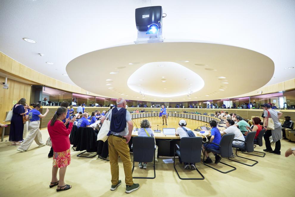 Visitors inside a Berlaymont room on Europe Day 2025
