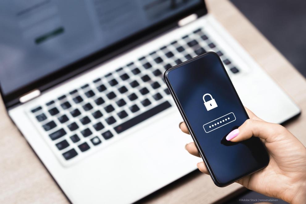Laptop and a smart phone with a password