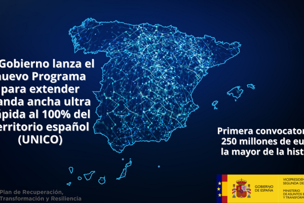 The Government launches the new Program to extend ultra-fast broadband to 100% of the Spanish territory (UNICO)
